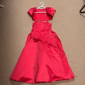 Ball gown kids size 8, pink satin. Small bolero. Fancy Kids